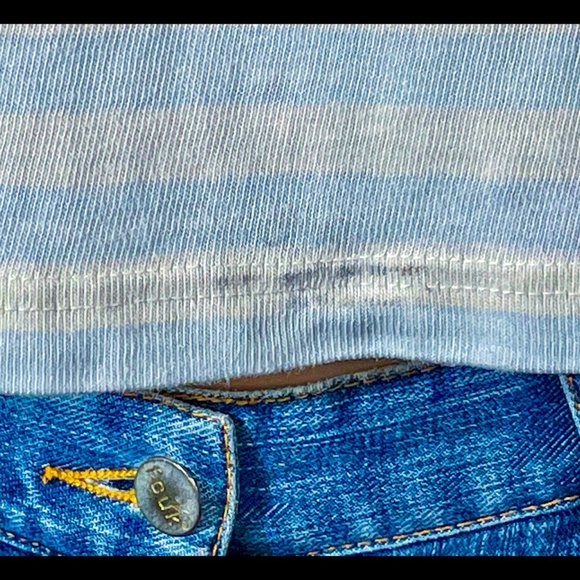 ▪️VTG▪️TANGIERS▪️1990's White & Baby Blue Stripe Cotton Crop Polo Shirt Top - Picture 9 of 12